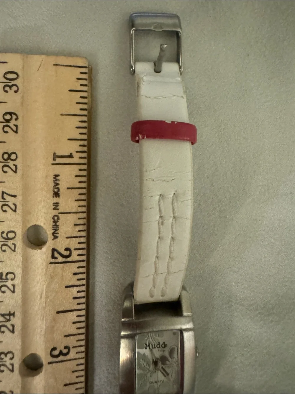 Mudd White Leather Strap Women's Watch with Floral Dial